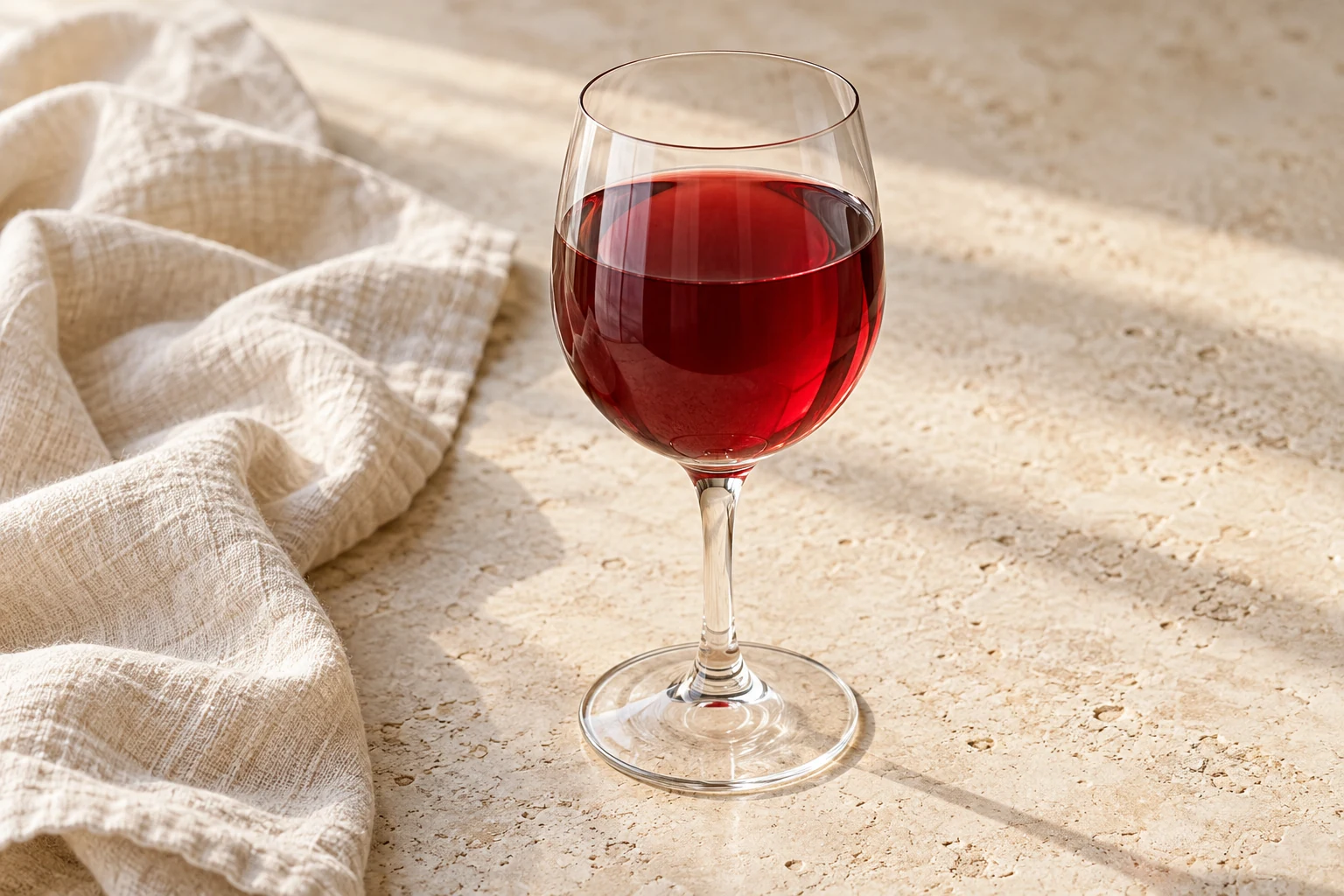A small stemmed glass of clear ruby-tinted white wine and blackcurrant liqueur without garnish
